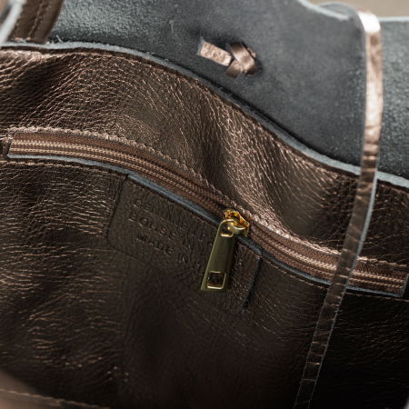 Geanta shopper din piele naturala, bej inchis [3]