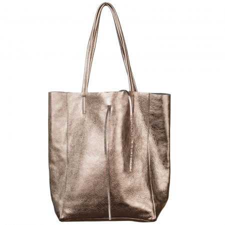 Genți din Piele Naturală - Geanta shopper din piele naturala, aramiu metalizat