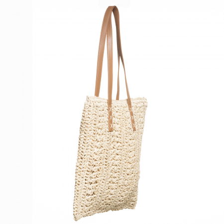 Geanta shopper impletita cu manere din piele ecologica, bej deschis [1]