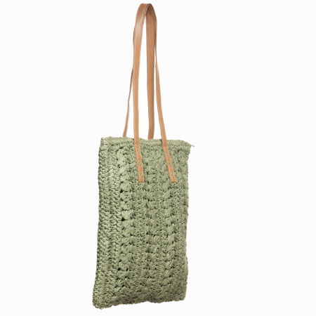 Geanta shopper impletita cu manere din piele ecologica, verde prafuit [1]