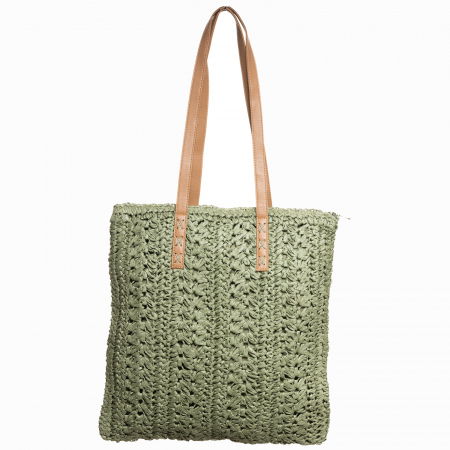 Geanta shopper impletita cu manere din piele ecologica, verde prafuit