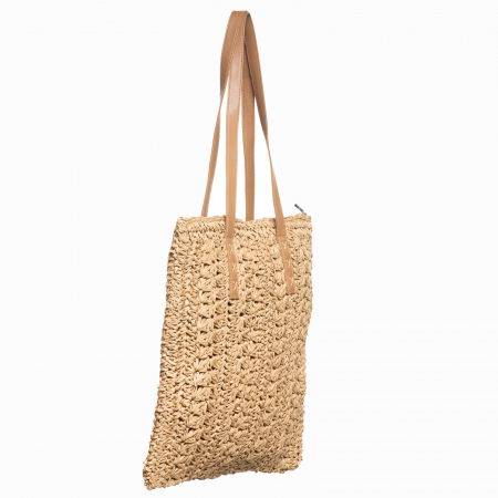 Geanta shopper impletita cu manere din piele ecologica, bej inchis [1]