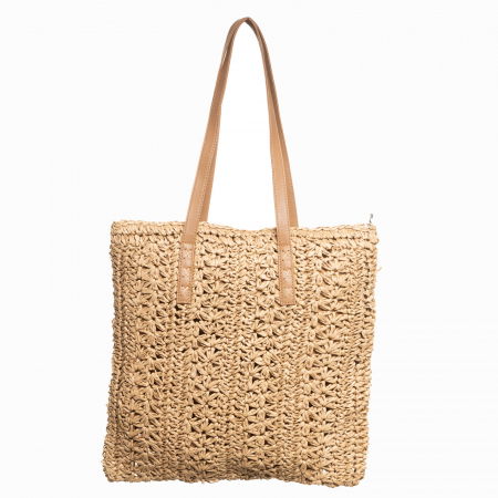 Genti Impletite - Geanta shopper impletita cu manere din piele ecologica, bej inchis