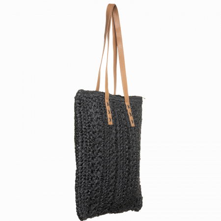 Geanta shopper impletita cu manere din piele ecologica, negru [1]