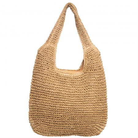 Genti Impletite - Geanta shopper impletita cu manere late, bej inchis