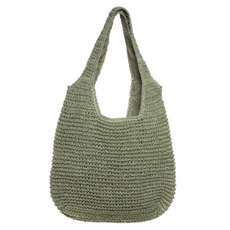 Genti Impletite - Geanta shopper impletita cu manere late, verde prafuit