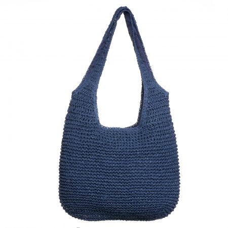 Genti Impletite - Geanta shopper impletita cu manere late, bleumarin