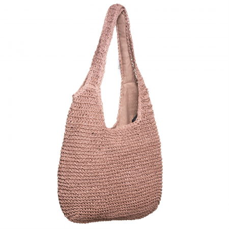 Geanta shopper impletita cu manere late, roz prafuit [1]