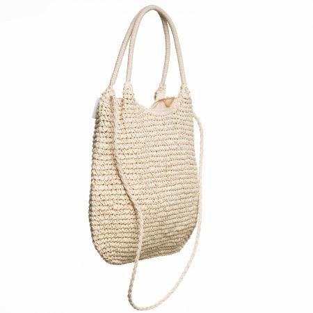 Geanta shopper impletita cu manere si bareta de umar din acelasi material, bej deschis [1]
