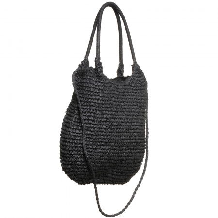 Geanta shopper impletita cu manere si bareta de umar din acelasi material, negru [1]