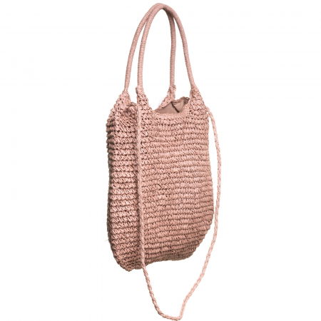 Geanta shopper impletita cu manere si bareta de umar din acelasi material, roz prafuit [1]
