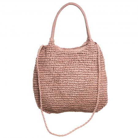 Genti Impletite - Geanta shopper impletita cu manere si bareta de umar din acelasi material, roz prafuit