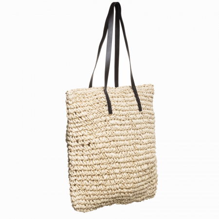 Geanta shopper impletita cu ochiuri mari si manere din piele ecologica, bej deschis [1]