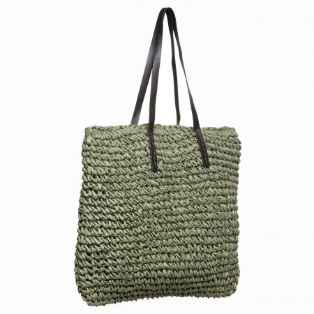 Geanta shopper impletita cu ochiuri mari si manere din piele ecologica, verde prafuit [1]