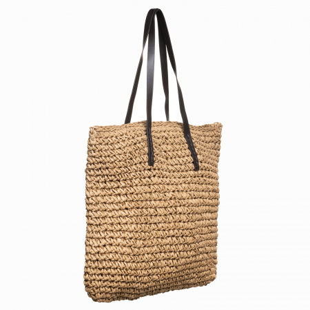 Geanta shopper impletita cu ochiuri mari si manere din piele ecologica, bej inchis [1]