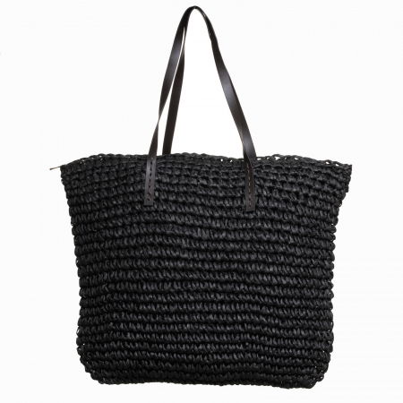 Genti Impletite - Geanta shopper impletita cu ochiuri mari si manere din piele ecologica, neagra
