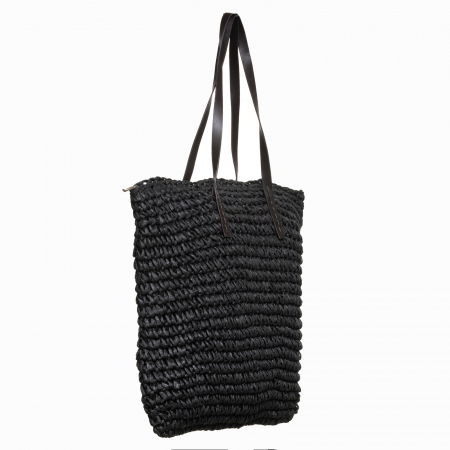 Geanta shopper impletita cu ochiuri mari si manere din piele ecologica, neagra [1]