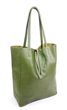 Genți din Piele Naturală - Geanta shopper kaki din piele naturala