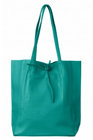 Genți din Piele Naturală - Geanta shopper turcoaz din piele naturala