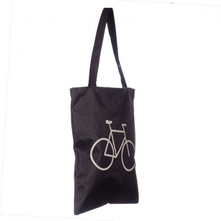 Geanta shopper neagra din material textil, cu imprimeu grafic bicicleta [3]