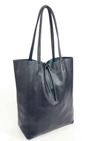 Geanta shopper din piele naturala, negru metalizat [3]