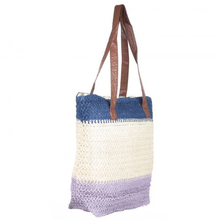 Geanta shopper tricolora impletita, lila, bej si albastru [1]