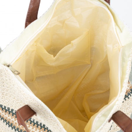 Geanta shopper tricolora impletita, verde, bej si rosu inchis [2]