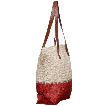 Geanta shopper tricolora impletita, rosu inchis si bej [1]