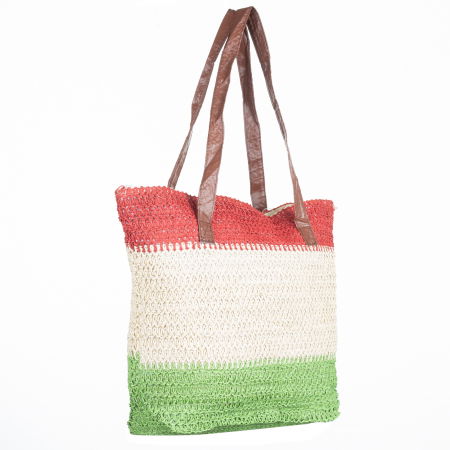 Geanta shopper tricolora impletita, verde, bej si rosu inchis [1]