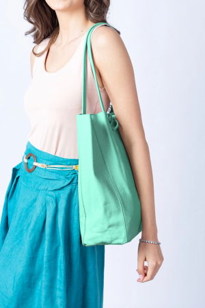 Geanta shopper verde menta din piele naturala [1]
