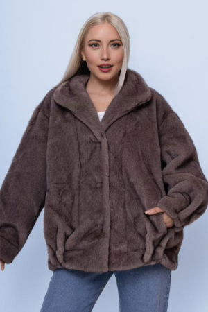 Geci & Jachete & Blazere - Geaca oversize din blanita artificiala, bej inchis