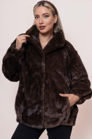 ÎMBRĂCĂMINTE - Geaca oversize din blanita artificiala, maro