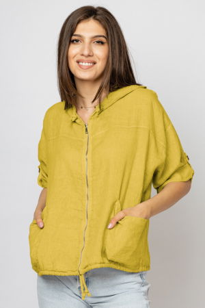 Hanorac galben din in cu fermoar metalic si gluga [1]