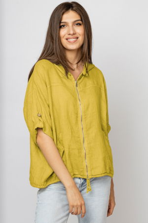 Hanorac galben din in cu fermoar metalic si gluga [0]