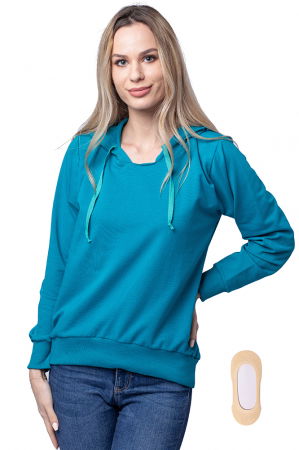 Hanorac cu gluga, din bumbac, turquoise [4]