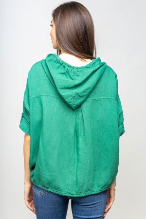 Hanorac verde din in cu fermoar metalic si gluga [2]