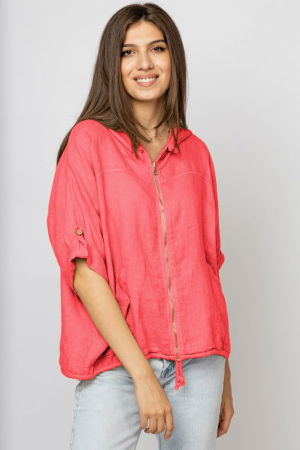 Hanorace - Hanorac corai din in cu fermoar metalic si gluga