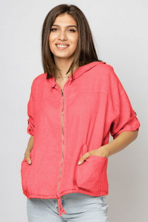 Hanorac corai din in cu fermoar metalic si gluga [1]