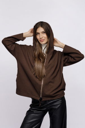 Hanorace - Hanorac cu gluga, din bumbac flausat fin, maro