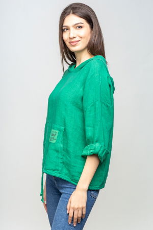 Hanorac verde din in cu buzunar marsupiu si gluga [1]