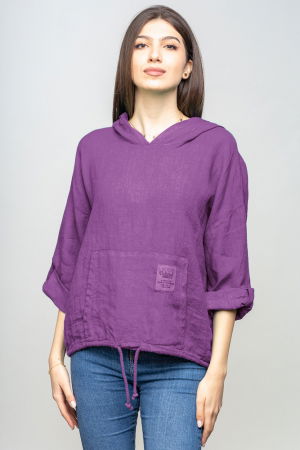 Hanorace - Hanorac mov din in cu buzunar marsupiu si gluga