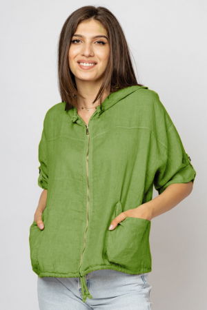 Hanorac verde oliv din in cu fermoar metalic si gluga [1]