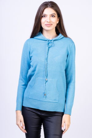 Pulovere - Hanorac-pulover cu gluga si buzunar marsupiu, albastru