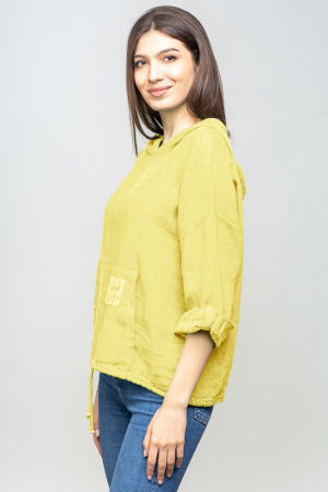 Hanorac galben deschis din in cu buzunar marsupiu si gluga [1]