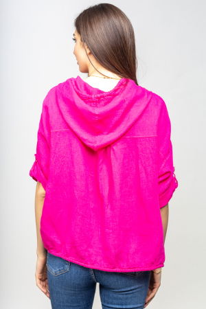 Hanorac fucsia din in cu fermoar metalic si gluga [2]