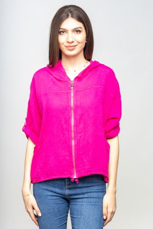 Cămăși din In - Hanorac fucsia din in cu fermoar metalic si gluga