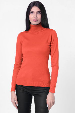 Helanca pullover, din tricotaj cu guler inalt, portocaliu [3]