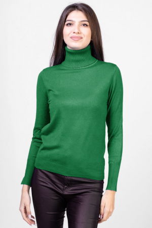 Pulovere - Helanca masura mai mare, din tricotaj cu guler inalt, verde