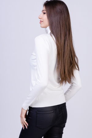Helanca pulover cu guler inalt, alba [5]