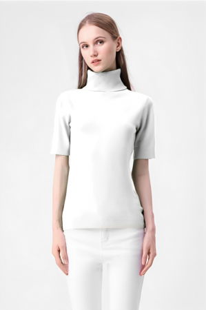 ÎMBRĂCĂMINTE - Helanca pulover cu maneca scurta si guler inalt, alb